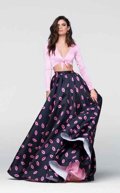 Tarik Ediz - Two-Piece Print V-Neck Dress 50111 Special Occasion Dress 0 / Powder Pink