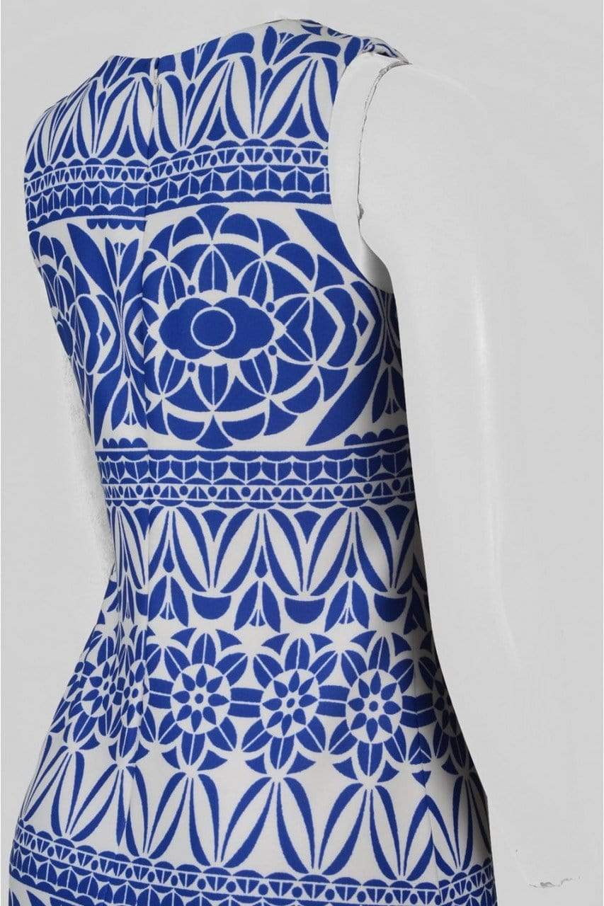 Taylor - 9174MJ Printed Jewel Neck A-line Dress Holiday Dresses