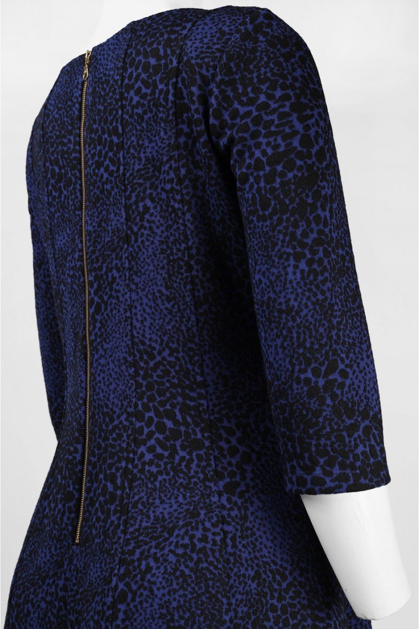 Taylor - 5140M Animal Print Ponte Dress in Black and Blue