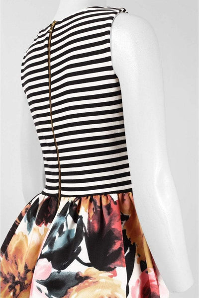 Taylor - Stripe and Floral Print A-line Dress 5997M in Black and White