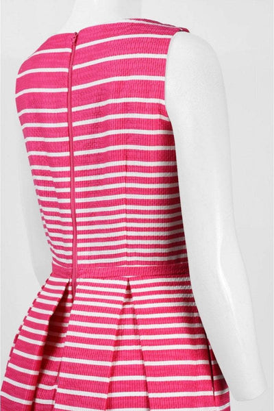 Taylor - 8074M Sleeveless Stripe Print Pleated Dress in Pink and White