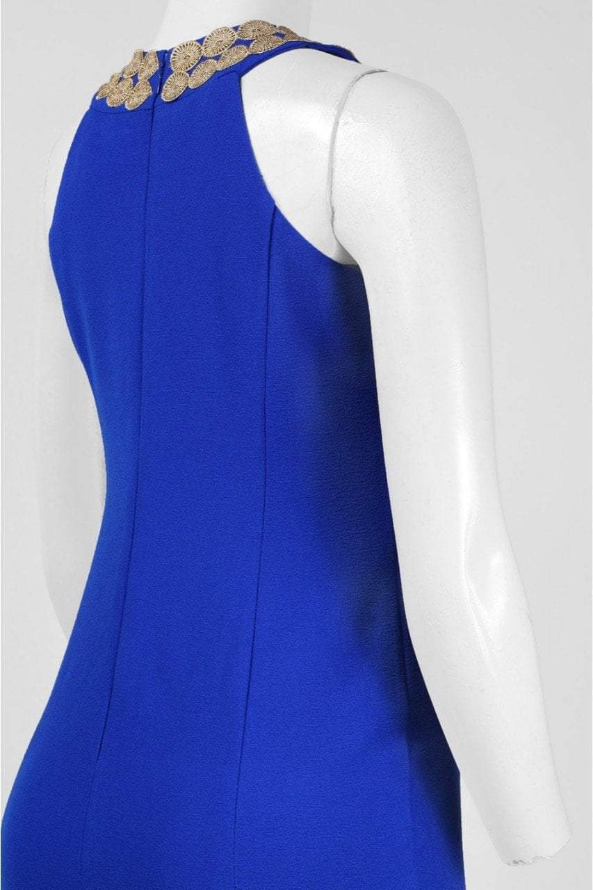 Taylor - 8599M Embellished Neck Sleeveless Sheath Dress in Blue