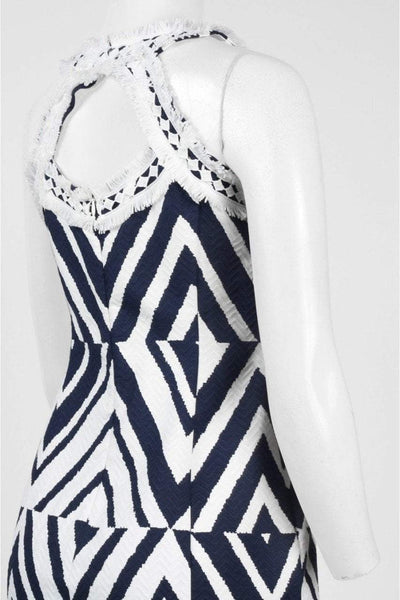 Taylor - Embellished Halter Neck Dress 8736M in Blue and White