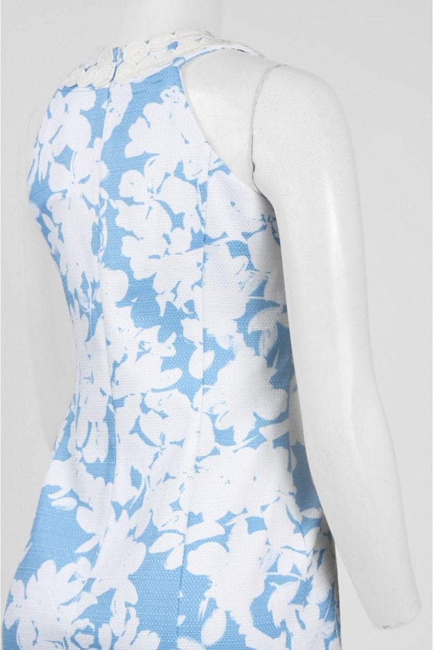 Taylor - Floral Print Halter Sheath Dress 8818M in White and Blue