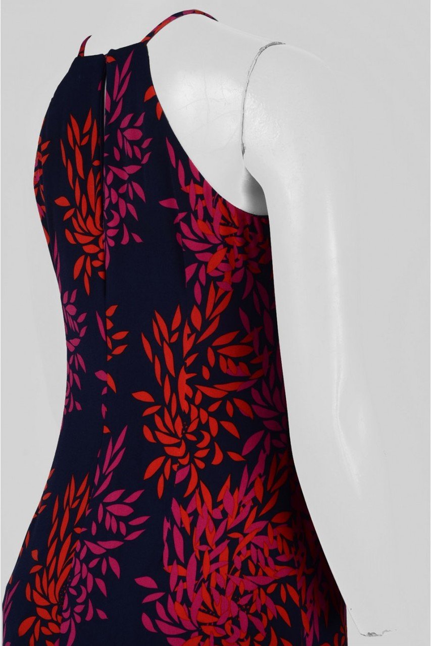 Taylor - 8949M Fern Print Jersey Dress in Blue and Pink