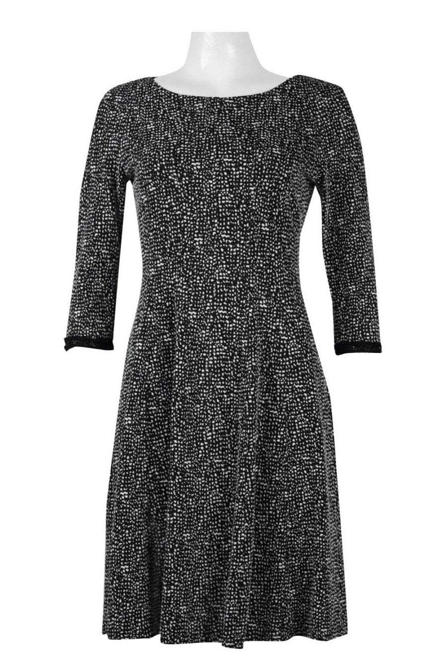 Taylor - 9246M Quarter Length Sleeve Bateau A-line Dress In Black and White