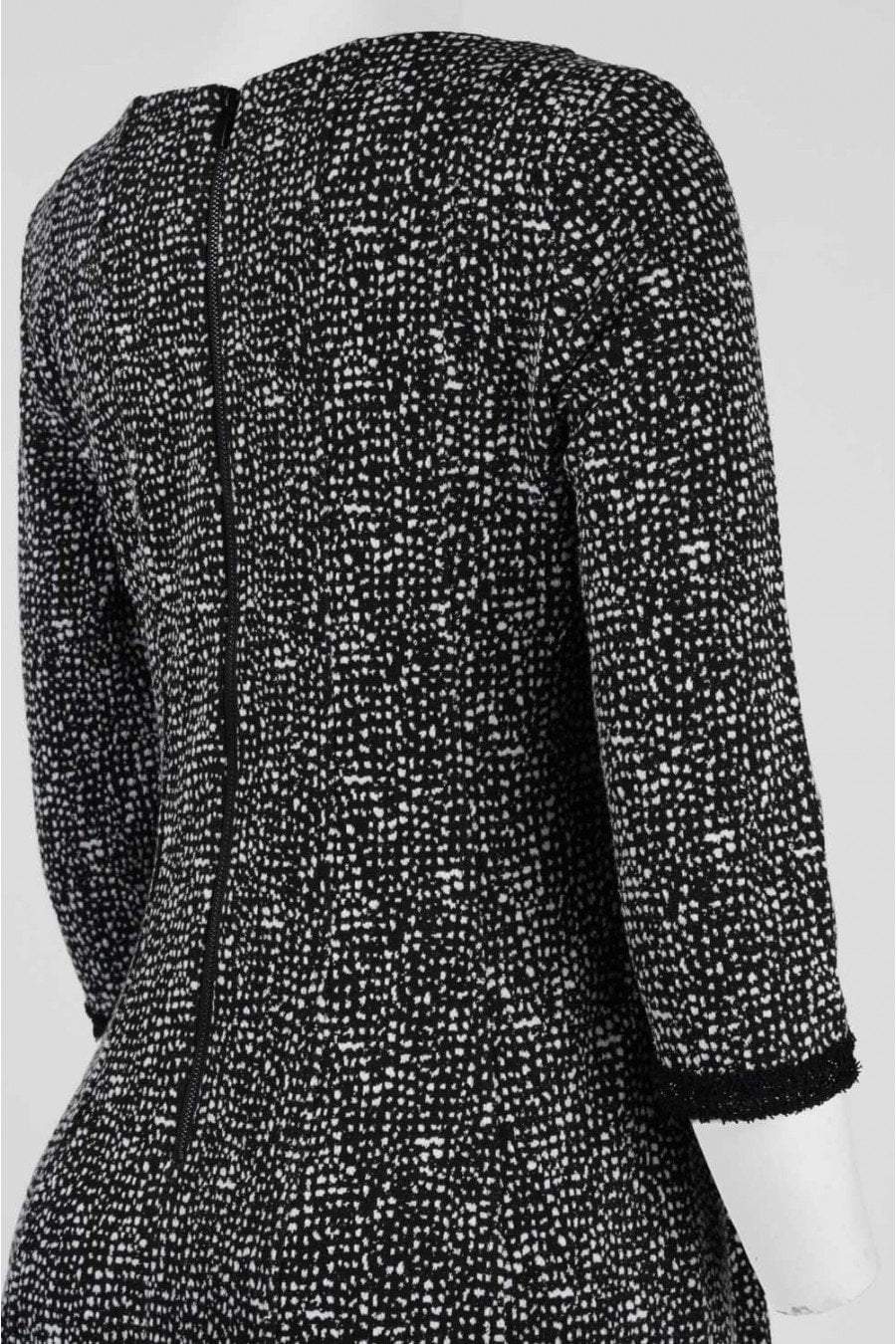Taylor - 9246M Quarter Length Sleeve Bateau A-line Dress In Black and White