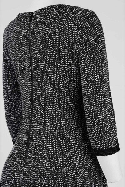Taylor - 9246M Quarter Length Sleeve Bateau A-line Dress In Black and White