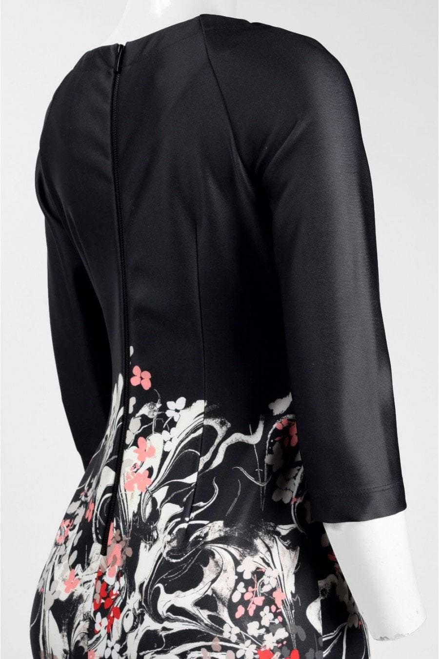 Taylor - 9344M Floral Print Bateau Scuba Sheath Dress In Black and Pink