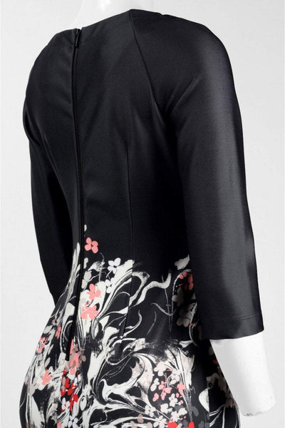 Taylor - 9344M Floral Print Bateau Scuba Sheath Dress In Black and Pink