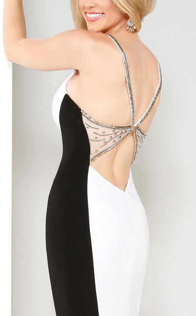 TB Evenings by Mon Cheri  - MCE11618 High Contrast Plunging V-Neck Sheath Gown - 1 pc Black/White in size 0 Available CCSALE 0 / Black/White