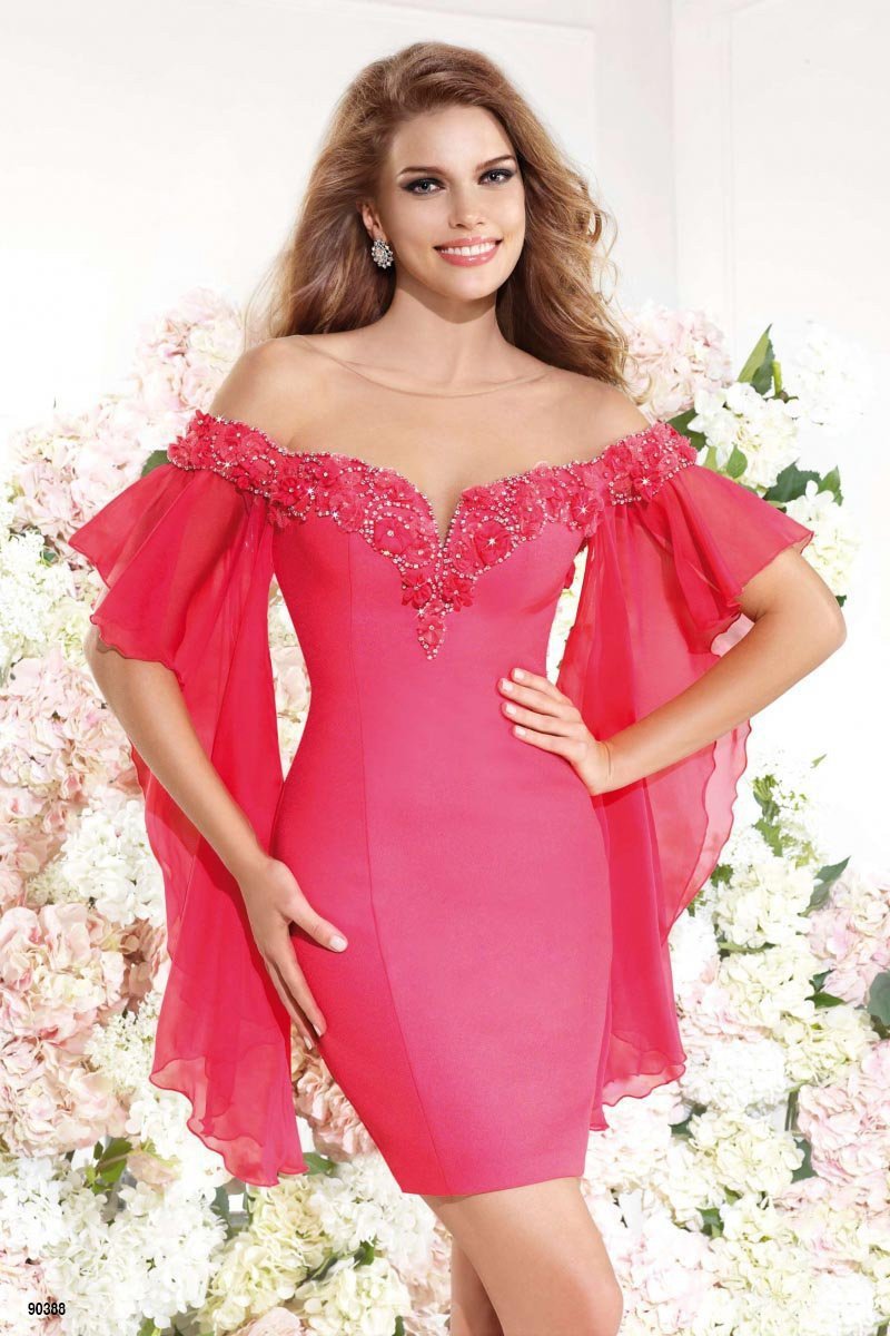 Tarik Ediz - Off Shoulder Cocktail Dress 90388 in Pink