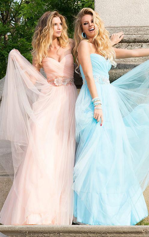 Tarik Ediz - Ornate Ruched Gown 92336 in Pink and Blue
