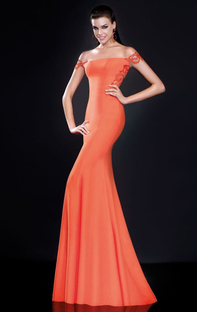 Tarik Ediz - Lace Off-Shoulder Gown 92568 in Orange
