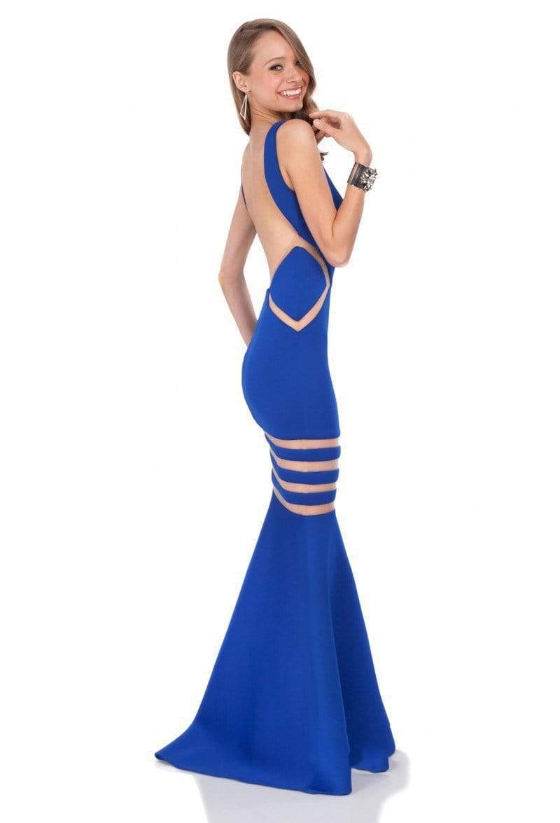 Terani Couture - 1611P0201A Striped Illusion Trumpet Evening Dress Special Occasion Dress