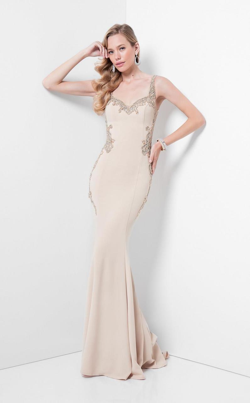 Terani Couture 1712E3268 Ornate Paneled Mermaid Gown - 1 pc Champagne In Size 4 Available CCSALE 4 / Champagne