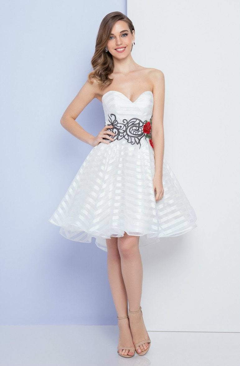 Terani Couture - 1721H4537 Sweetheart High Low A-line Dress Special Occasion Dress 00 / Ivory Black Multi