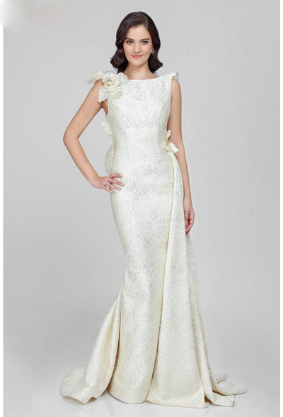 Terani Couture - 1721M4703 Laced Bateau Neck A-Line Dress Special Occasion Dress 0 / Light Gold