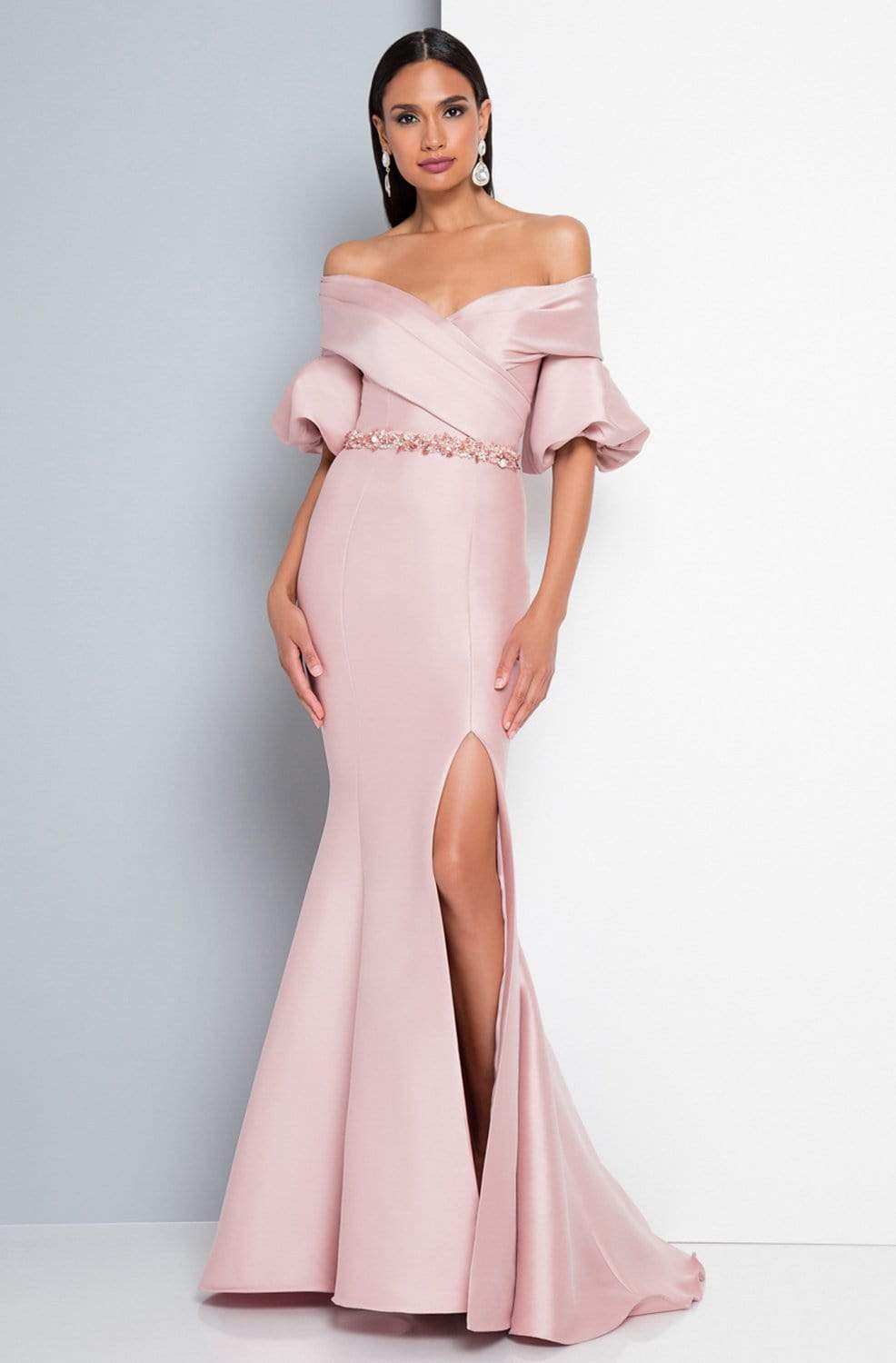 Terani Couture - 1811M6550 Puff Sleeve Off-Shoulder Evening Dress