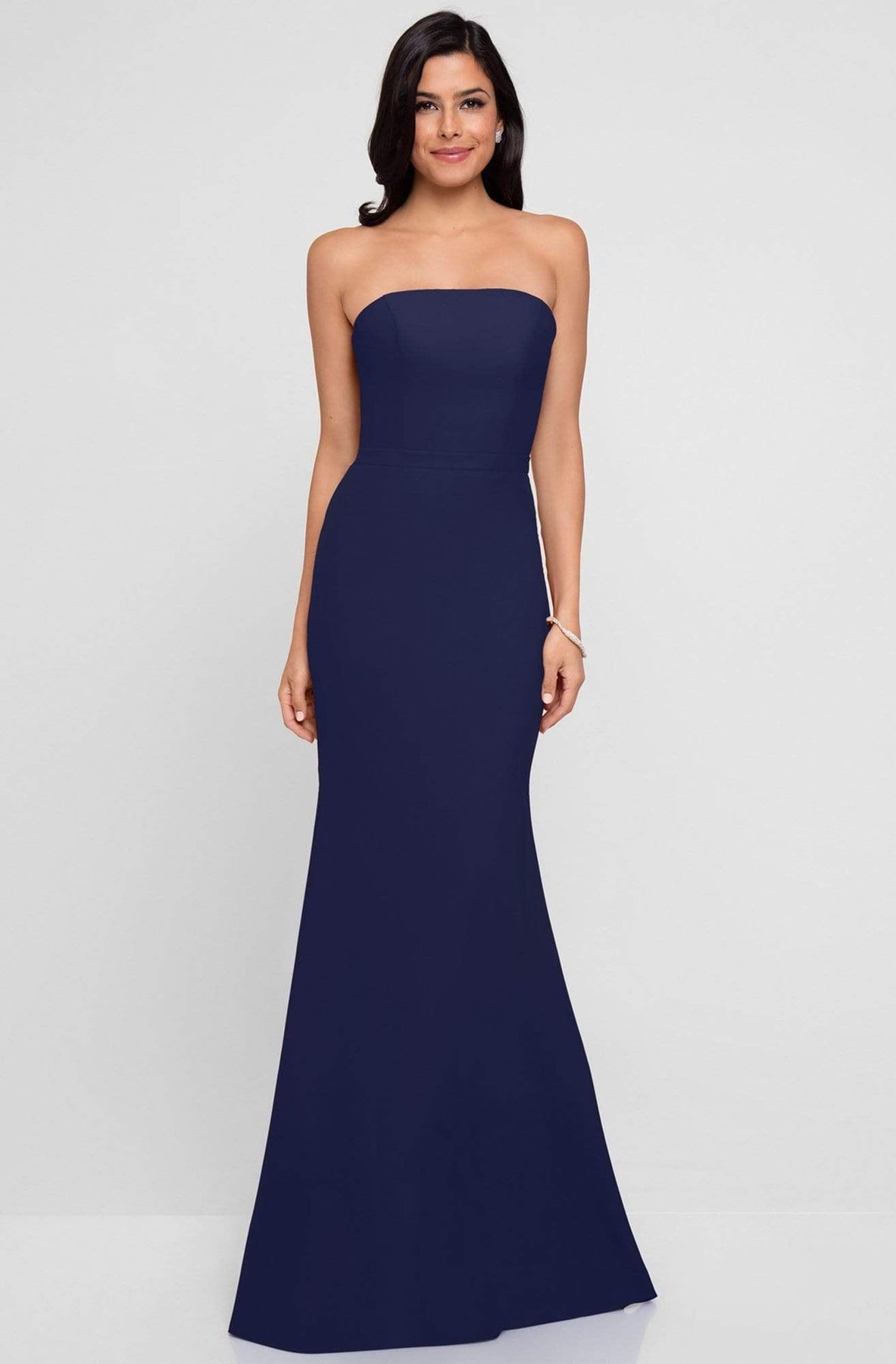 Terani Couture - 1812B5424 Strapless Straight-Across Trumpet Long Gown Special Occasion Dress 00 / Navy