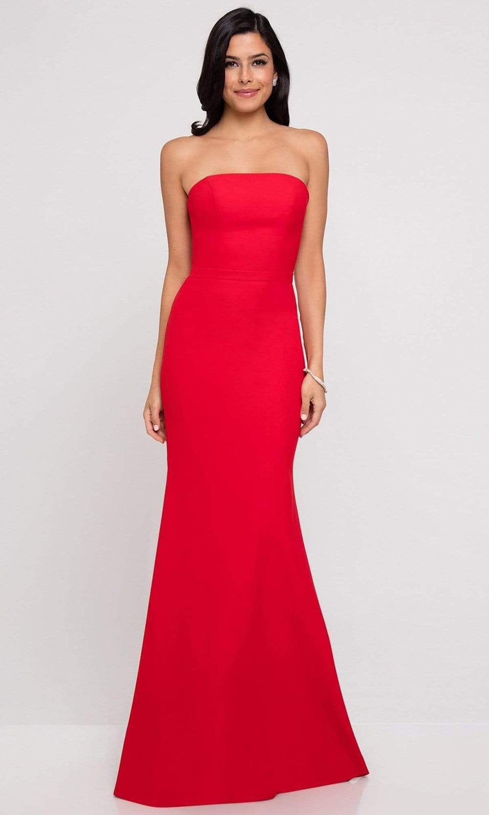 Terani Couture - 1812B5424 Strapless Straight-Across Trumpet Long Gown Special Occasion Dress 00 / Red