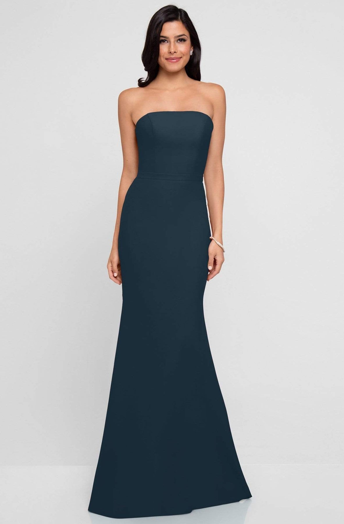 Terani Couture - 1812B5424 Strapless Straight-Across Trumpet Long Gown Special Occasion Dress 00 / Teal