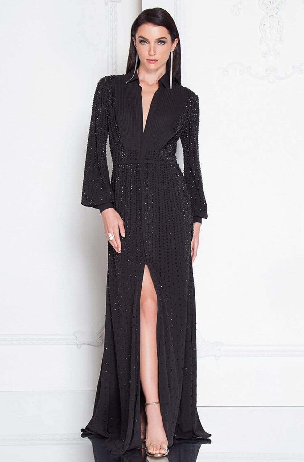 Terani Couture - 1812E6274 Bishop Sleeves Bejeweled Gown Special Occasion Dress 0 / Black