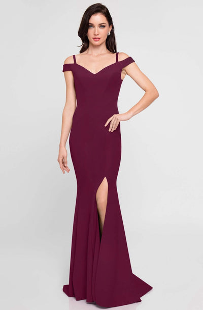 Terani Couture - 1813B5185 Sculpted Off Shoulder High Slit Sheath Gown Special Occasion Dress