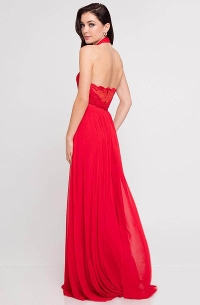 Terani Couture 1813B5193 - Halter Illusion Cutout Gown Evening Dresses 4 /Red