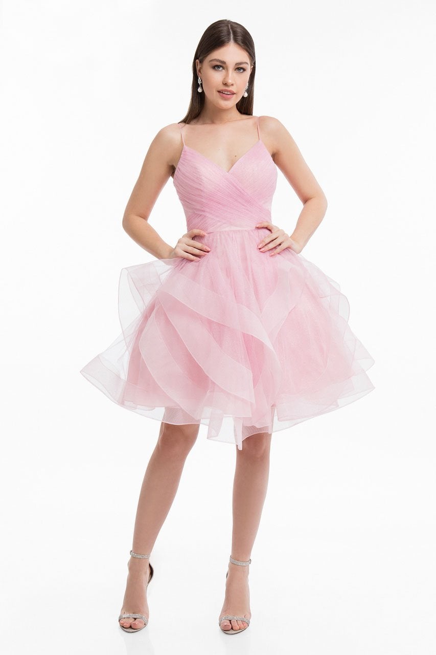 Terani Couture - 1821H7770 Low Scoop Back Ruffle Skirt Cocktail Dress Special Occasion Dress 00 / Blush