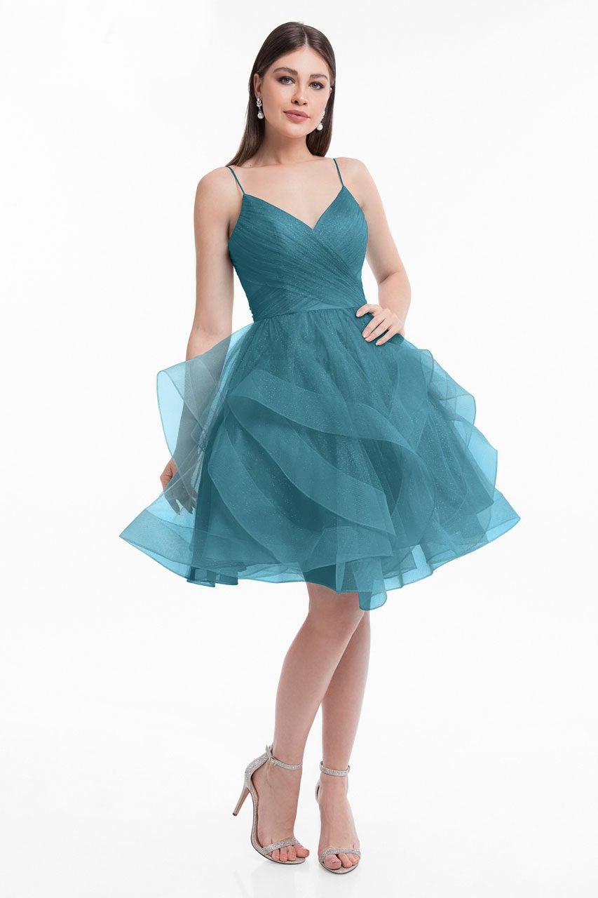 Terani Couture - 1821H7770 Low Scoop Back Ruffle Skirt Cocktail Dress Special Occasion Dress 00 / Teal