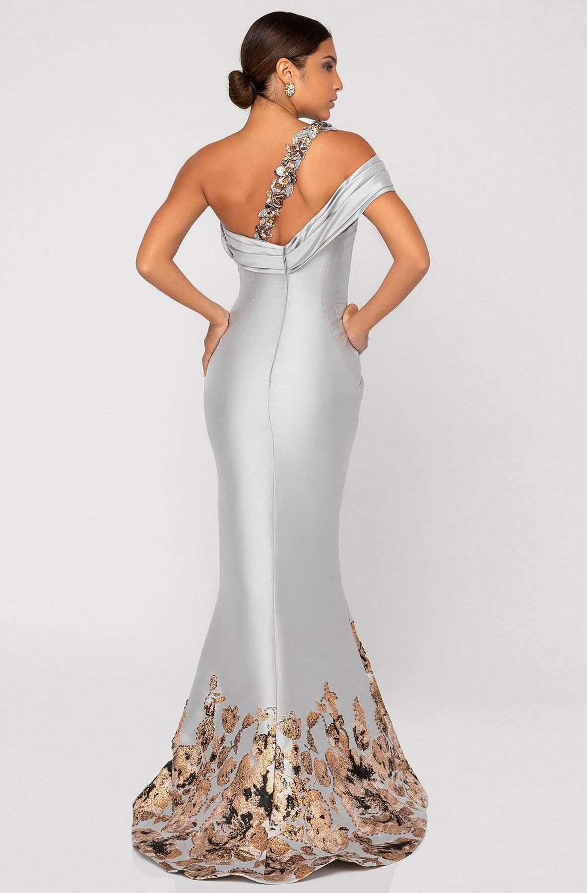 Terani Couture - 1911E9141 Floral Appliqued One Shoulder Evening Gown Evening Dresses