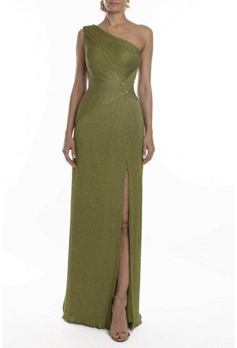Terani Couture - 1911E9610 One Shoulder Asymmetric Neck Evening Dress Special Occasion Dress 0 / Chartreuse