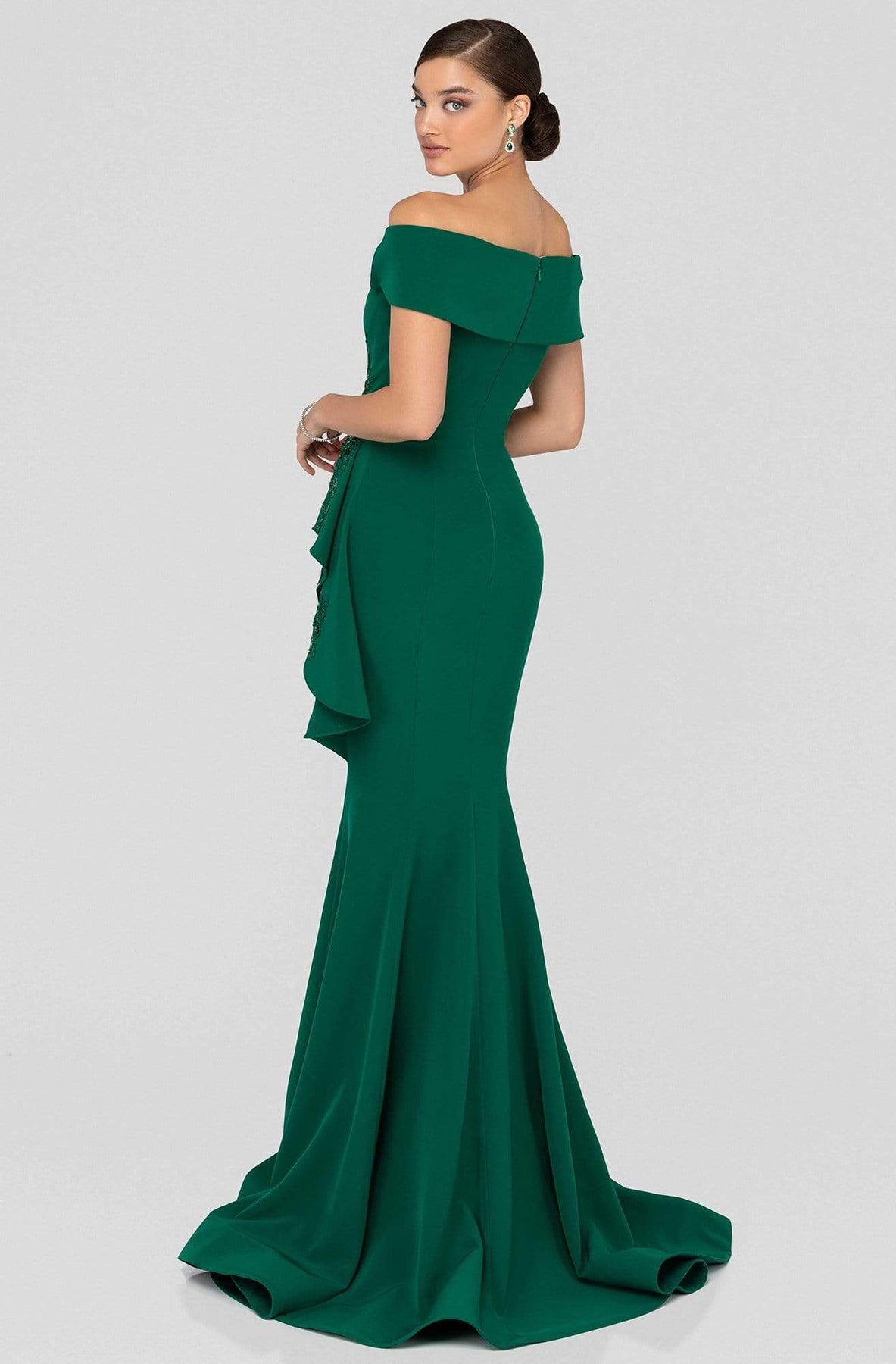 Terani Couture - 1911M9339 Off Shoulder Side Drape Peplum Mermaid Gown Special Occasion Dress