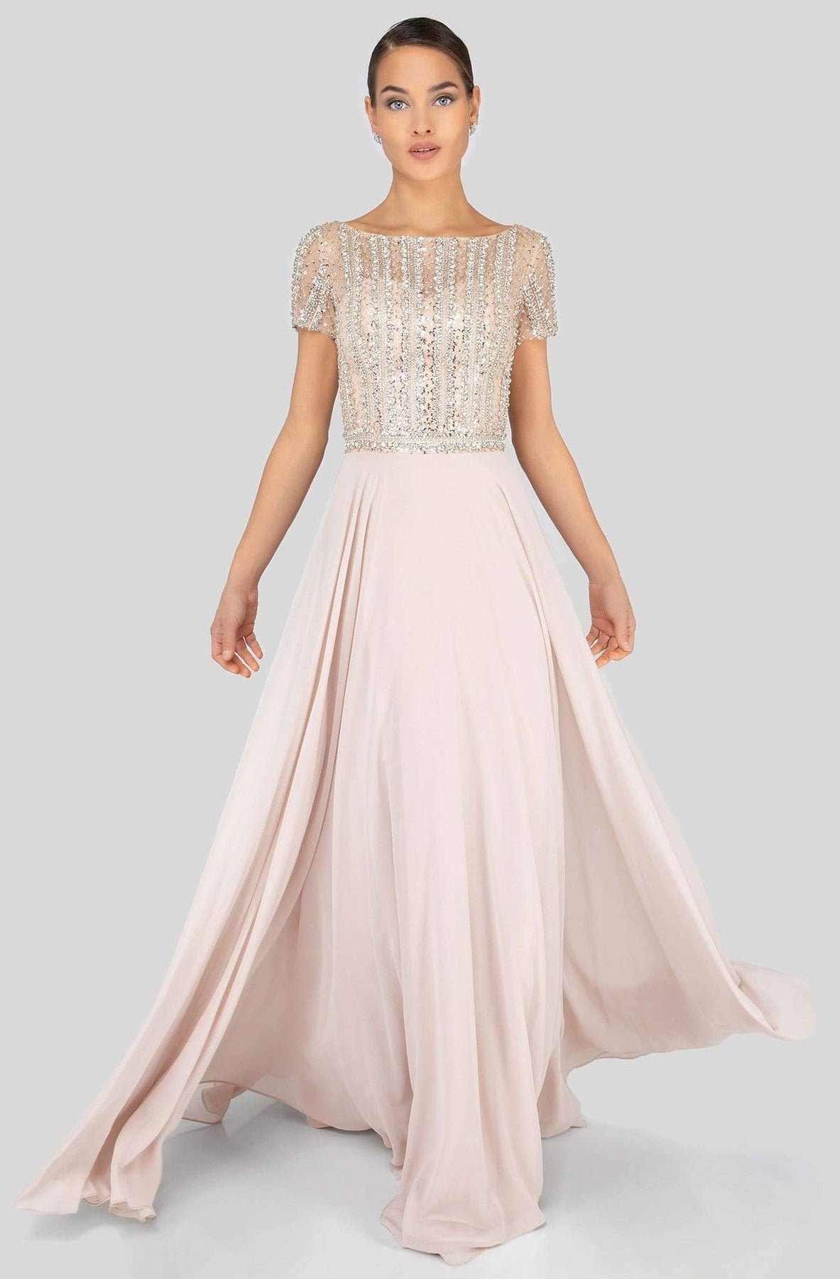 Terani Couture - 1911M9664 Embellished Bateau A-line Dress Special Occasion Dress 0 / Champagne