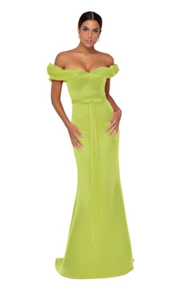 Terani Couture - 1911P8183 Ruffled Sleeves Off Shoulder Mermaid Gown Prom Dresses 0 / Lime