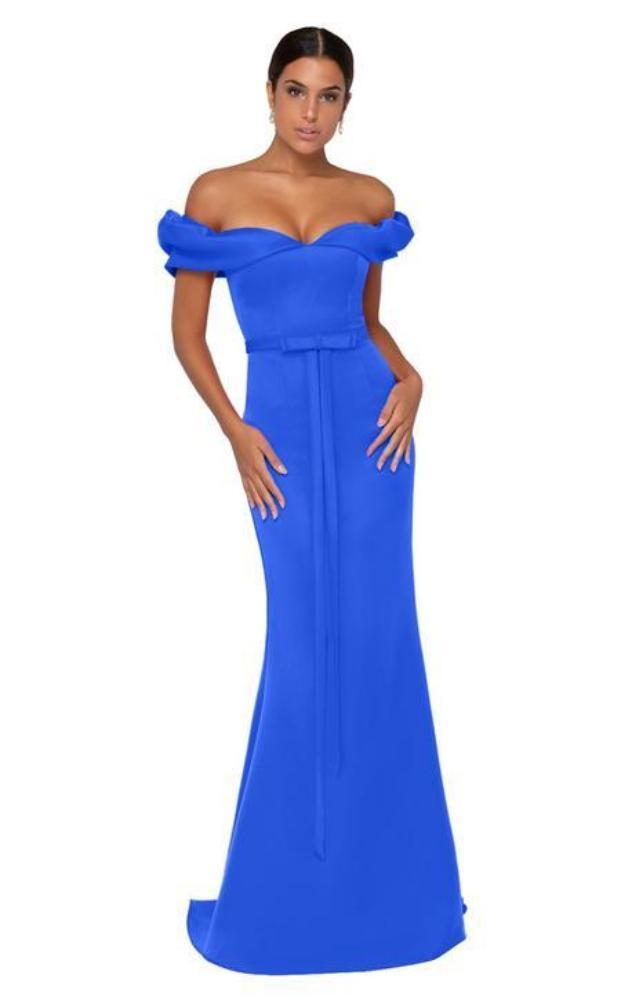 Terani Couture - 1911P8183 Ruffled Sleeves Off Shoulder Mermaid Gown Prom Dresses 0 / Royal