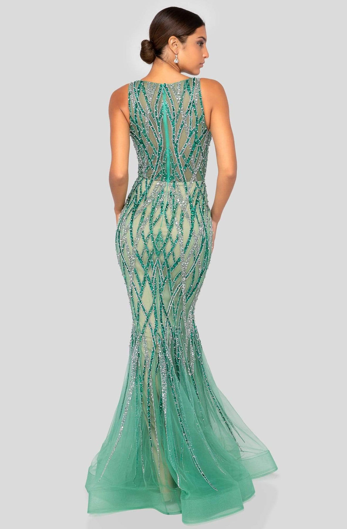 Terani Couture - 1912GL9573 Embellished V Neck Sleeveless Mermaid Gown Evening Dresses