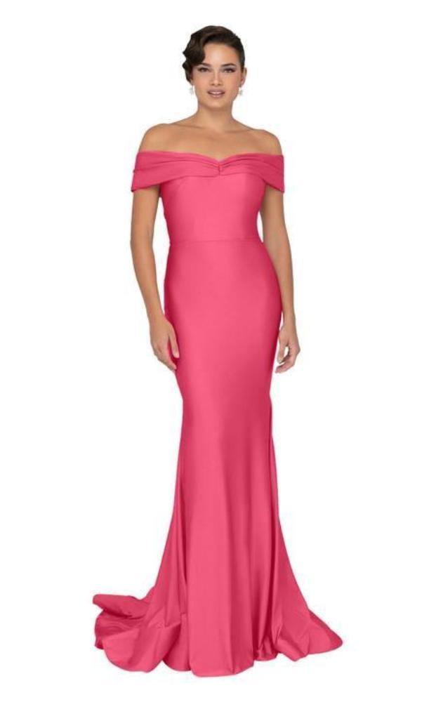 Terani Couture - 1912P8283 Off Shoulder Satin Mermaid Gown Prom Dresses 6 / Rose