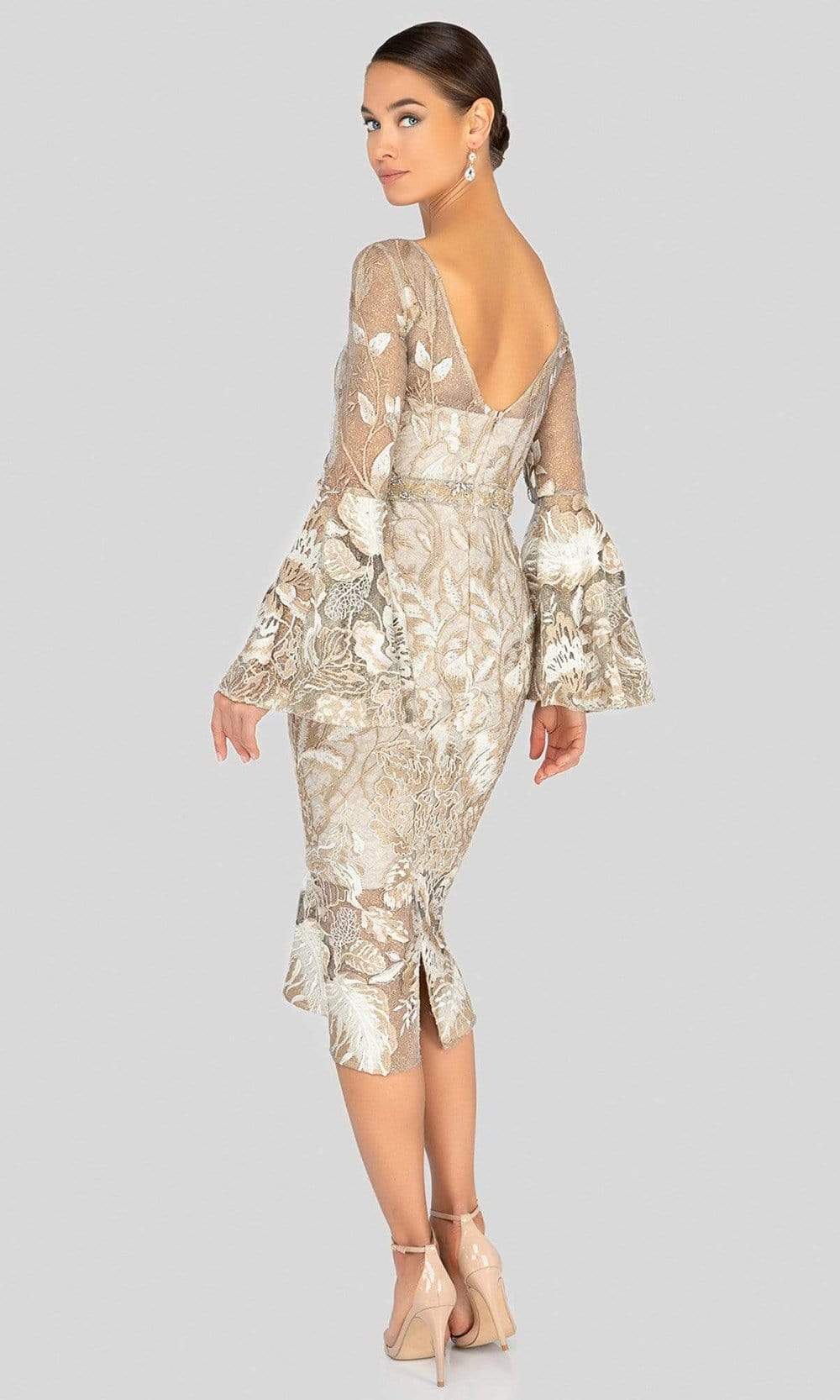 Terani Couture - 1913C9065 Long Bell Sleeve Embroidered Lace Dress Mother of the Bride Dresses