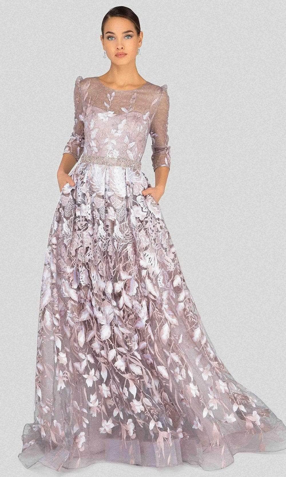 Terani Couture 1913M9408 - Floral Illusion Ballgown Evening Dresses 8 /Blush