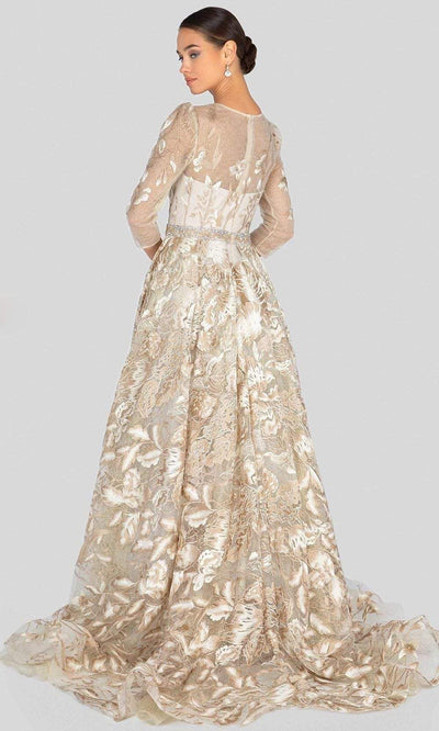 Terani Couture - 1913M9408SC Floral Inspired Organza A-line Lustrous Gown In Champagne
