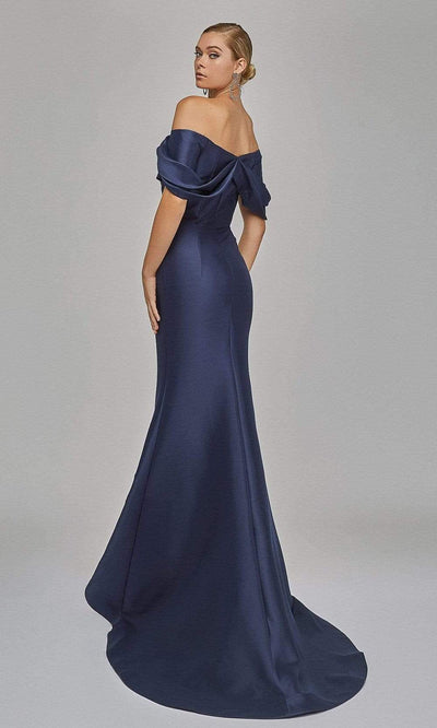 Terani Couture - 1921E0113SC Minimalist Off Shoulder Sculpted Mermaid Gown In Blue