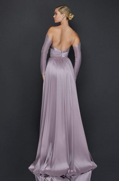 Terani Couture - 1921E0143 Pleated Asymmetric Neck Wrap Skirt Gown Evening Dresses