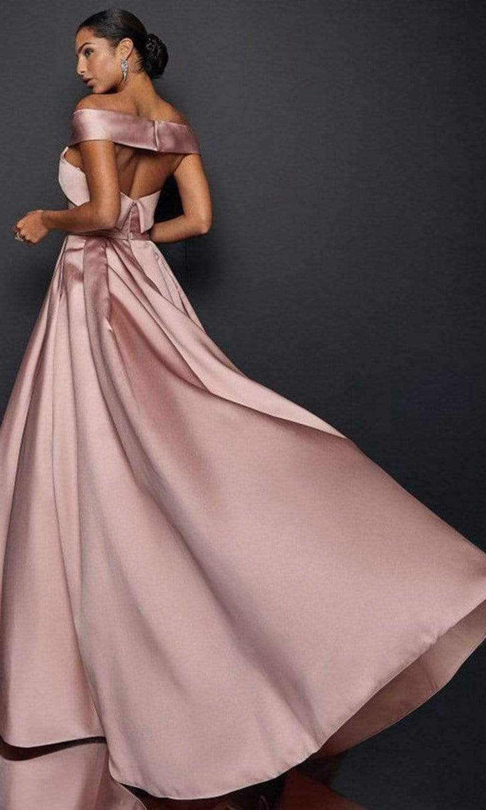 Terani Couture - 1921M0517SC Satin Cross Off Shoulder A-line Gown In Pink