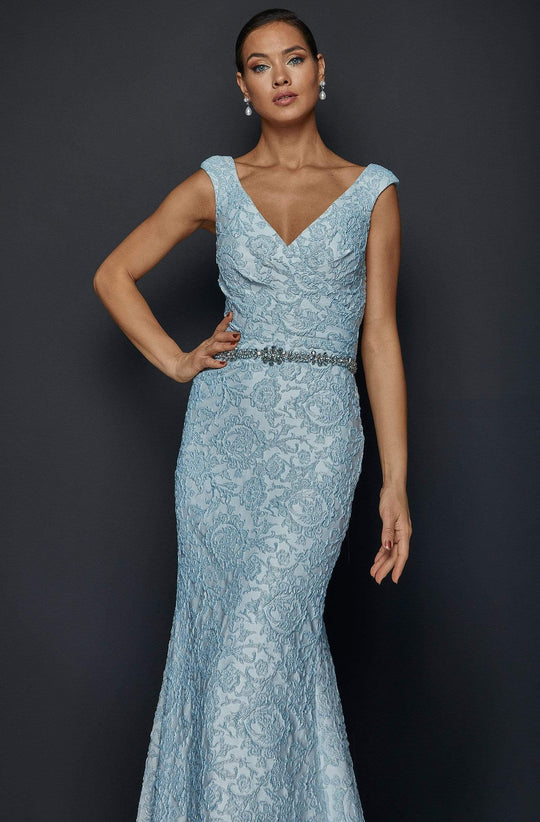 Terani Couture - 1921M0726 V-neck Lace Embroidered Gown In Blue