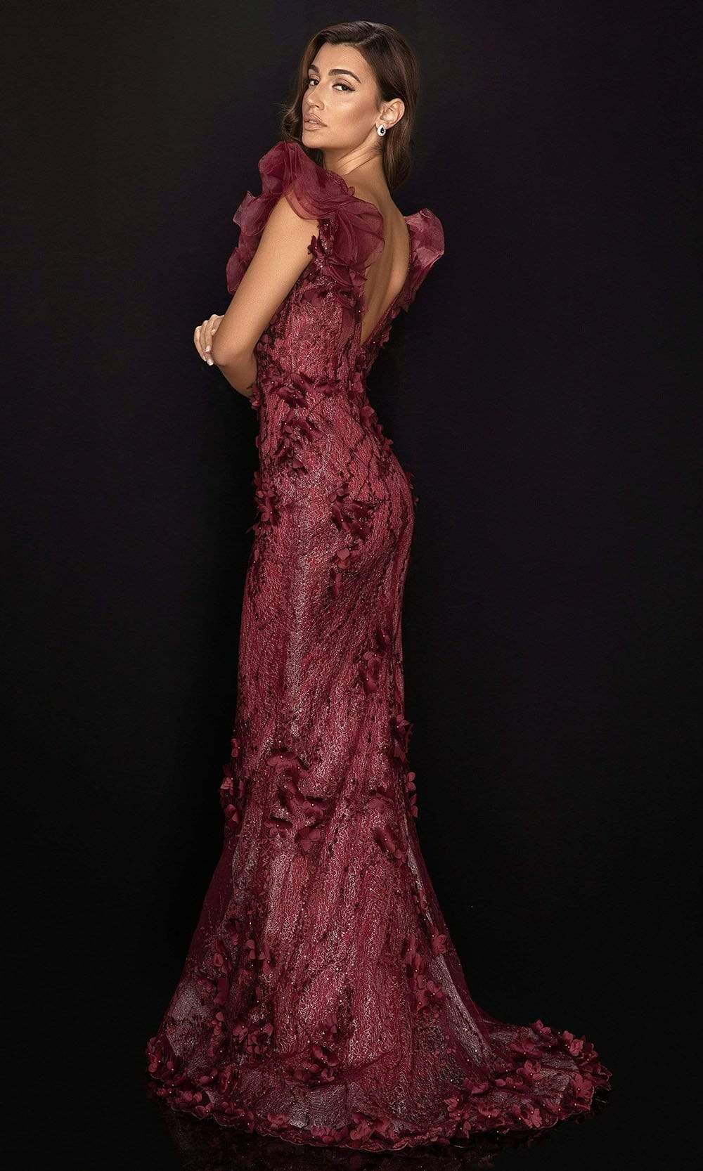 Terani Couture - 2011E2060 Appliqued Plunging V-Neck Dress Evening Dresses