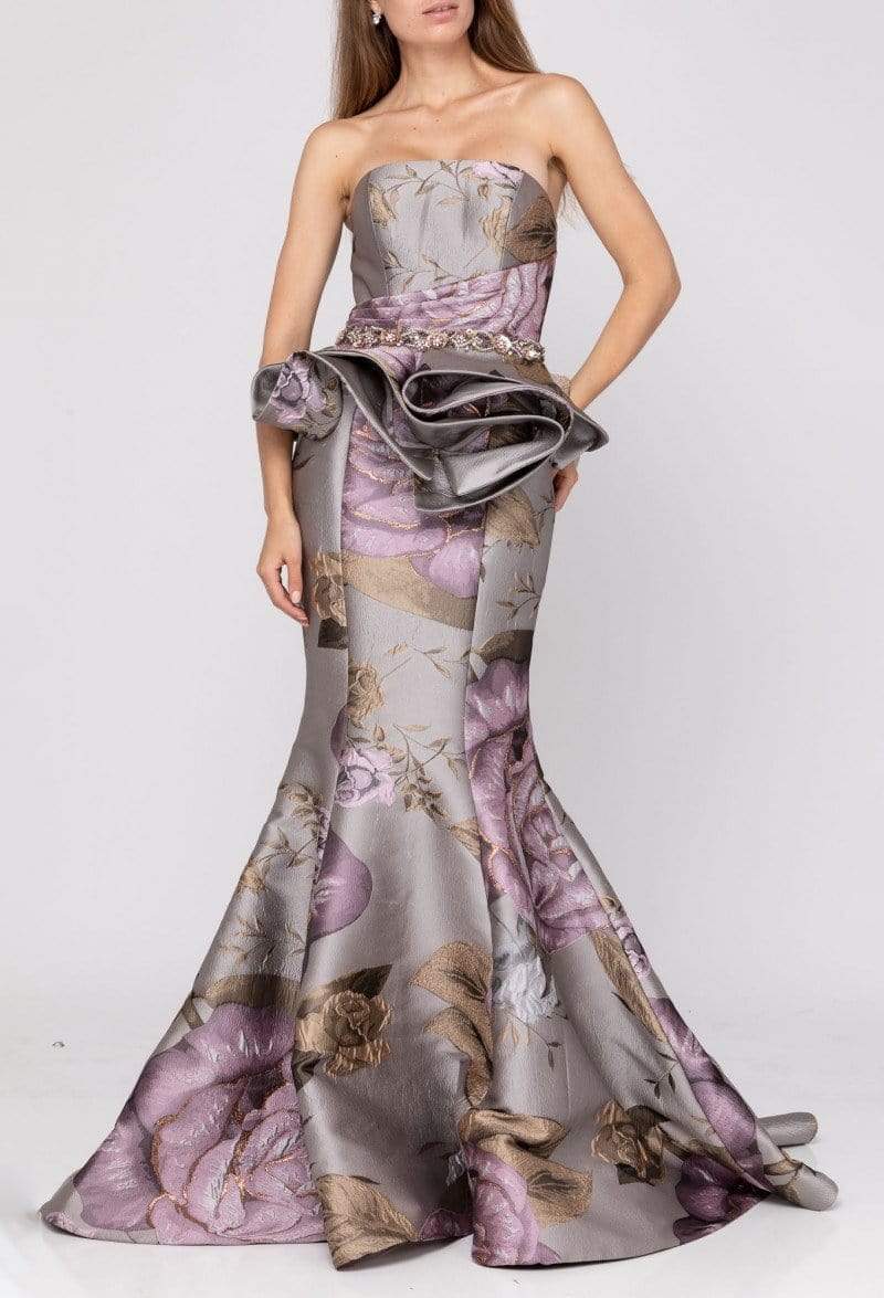 Terani Couture - 2011E2097 Strapless Ruffled Peplum Mermaid Dress Evening Dresses 0 / Taupe Rose