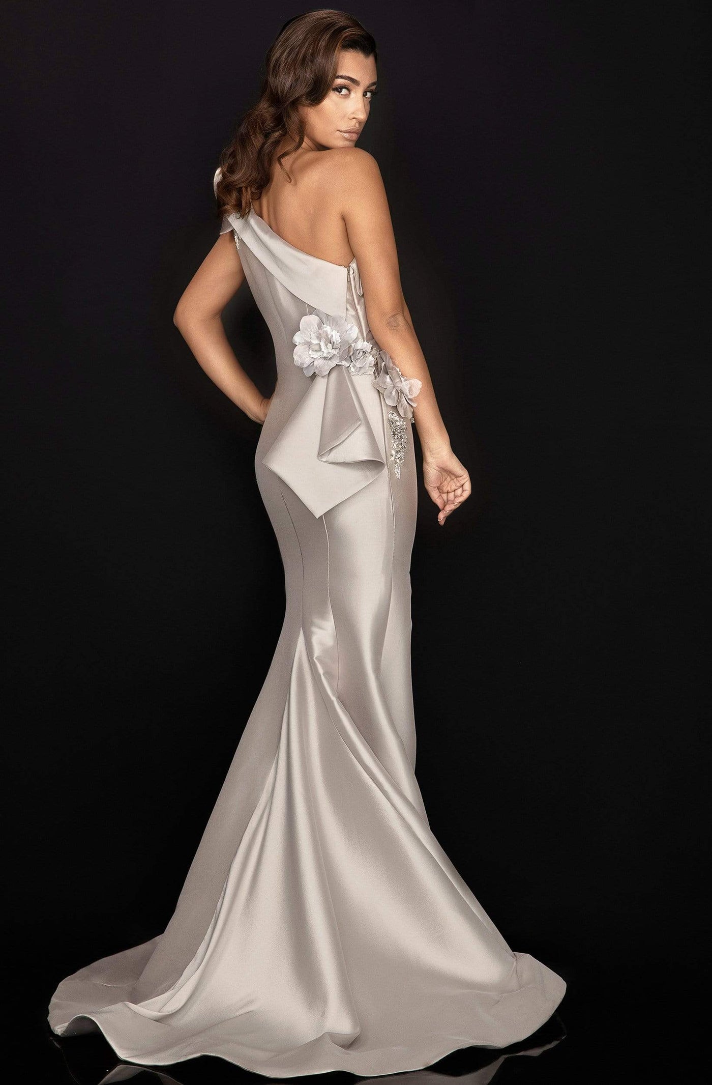Terani Couture - 2011E2427 Beaded Applique Asymmetrical Bodice Gown Evening Dresses