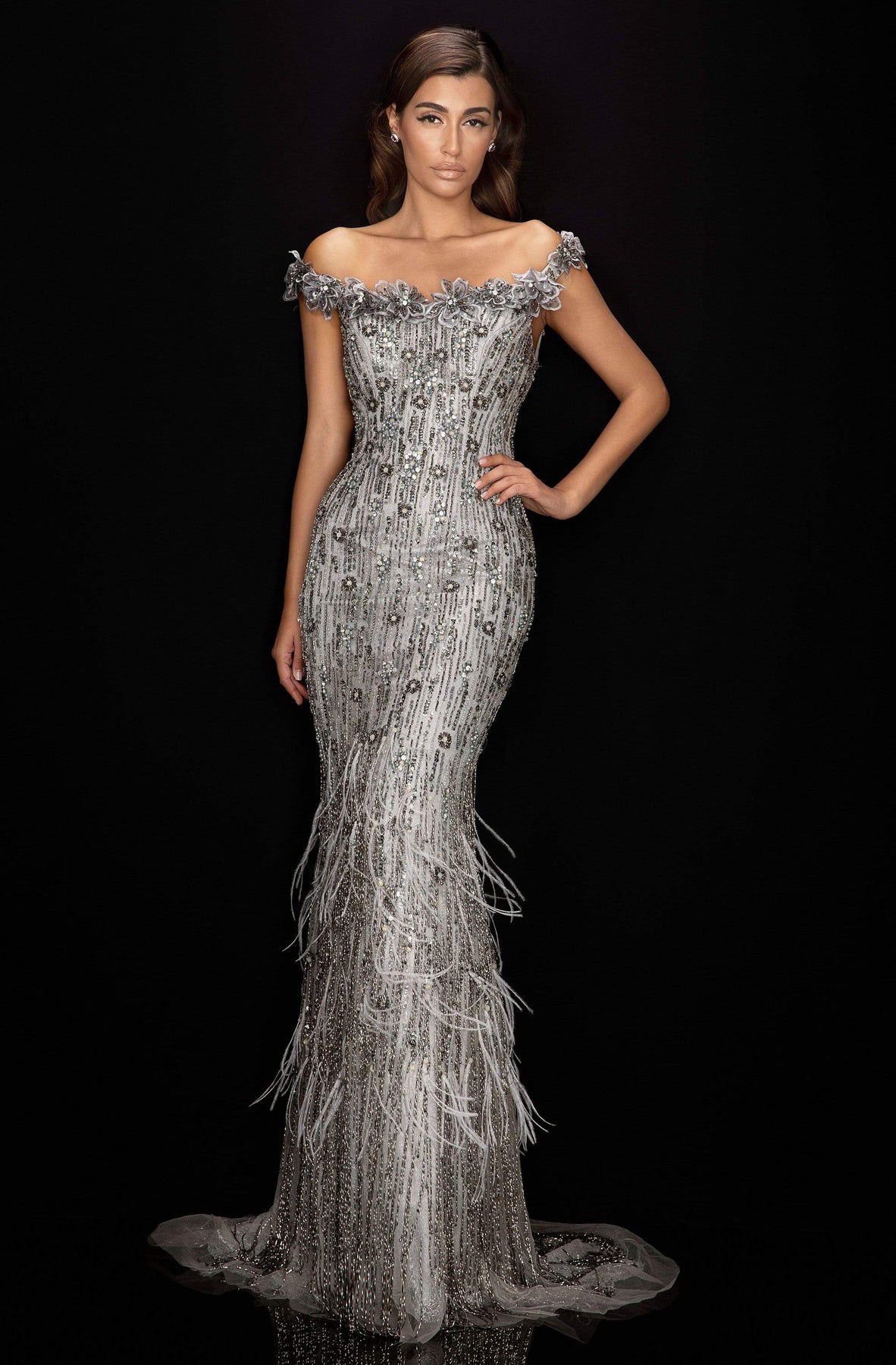 Terani Couture - 2011GL2176 Sequined Floral Appliqued Fringe Dress Pageant Dresses 0 / Silver